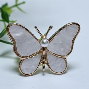 Gold And Pearl Butterfly Brooch Pin